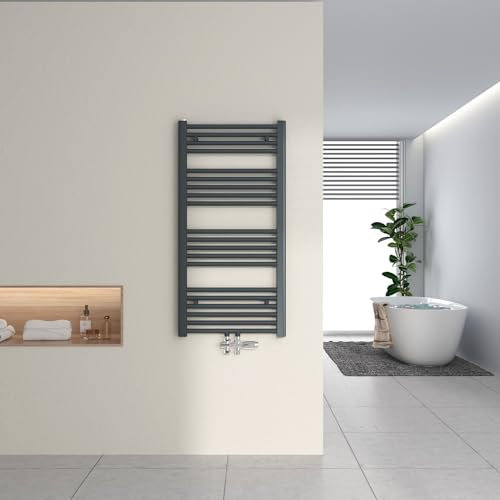 Heilmetz Termoarredo Bagno 1000x500mm, Scaldasalviette Bagno ad Acqua, Termosifoni Moderni Verticali, Termosifone Acciaio, Scalda Asciugamani da Parete 1/2, Attacco Centrale, Interasse 50, Bianco