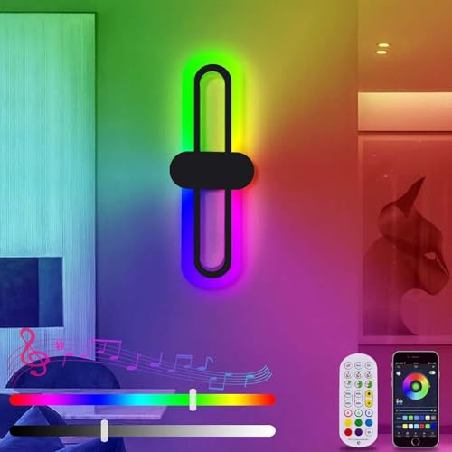VOMI Smart LED Wandleuchte Innen Dimmbar mit Fernbedienung App-Steuerung Musik Rhythmus & Timer, Kompatibel mit APP, 8W RGB Farbwechsel Atmosphäre Wandlampe für Schlafzimmer Wohnzimmer Party Deko