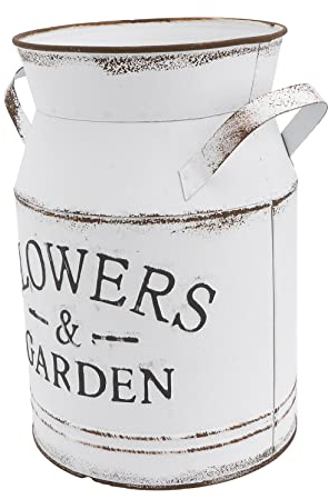 TOPBATHY Metal Flower Arrangement Pot Retro Flower Kettle Small Size White Letter Pattern Desktop Floral Ornament Office and Home Decor