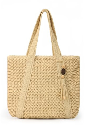 LUI SUI Bolso tejido de paja en verano bolsa de playa de borla bolso grande
