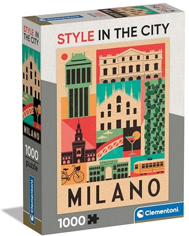 Clementoni- Style in The City Milano-1000 Pezzi, Puzzle Città, Illustrazioni D'Autore, Verticale, Divertimento per Adulti, Made in Italy, Multicolore, 39842
