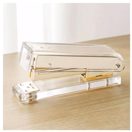 Tragbare Desktop-Heftgeräte, Heftgerät for Unternehmen aus Kunststoff und Metall mit geringerem Aufwand. Manuelle Heftgeräte enthalten 1000 x 24/6 mm Heftklammern (Color : Gold)