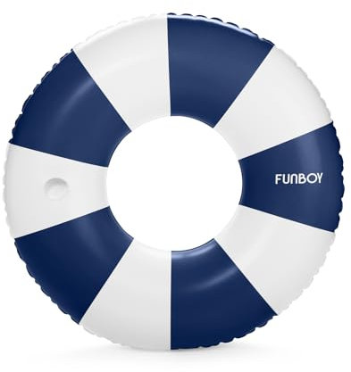 FUNBOY Giant Vintage Navy Blue Stripe Inflatable Tube Pool Float with Cup Holder 48 Large Pool Float for Adults Inner Tube Swimming Pool Toys Swim Rings Pool Lounger Float for Pool Party & Summer