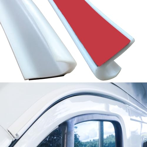 self-adhesive J Shape RV rain gutter, roof rain diversion strip for vehicle, truck, camper, boat, car, van, door, motorhome PVC Plastic Drip Deflector (White, 3M)