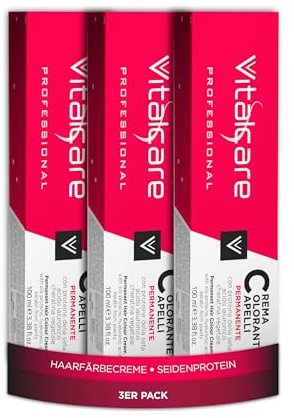 Vitalcare | Professional professionell permanent färg, hårfärgningskräm, hårfärgning med silkeprotein, nr 7/3, guldblond, flerpack 3 st x 100 ml