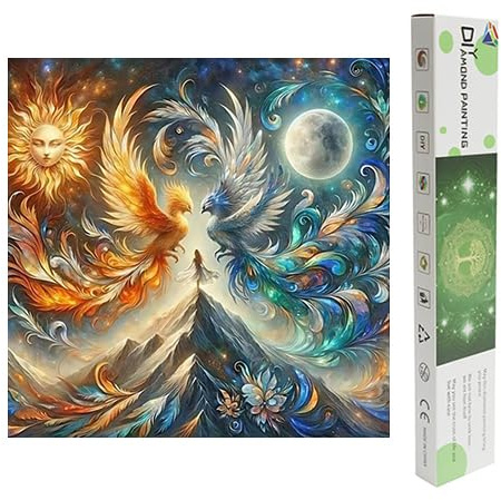 DCIDBEI Diamantmålning fenix 40 x 40 cm 5D diamantmålning bilder fenix diamant målning målning efter siffror vuxna fenix pussel klistermärken målning hantverk vuxna djur Yin Yang fenix