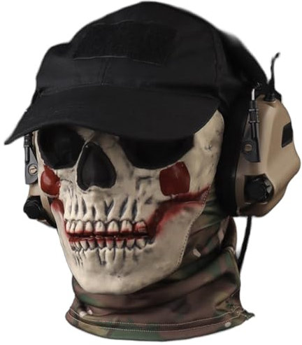 Fotrsta Baseballmütze Mit Totenkopfmaske, Einstellbare Baseball Cap Set Mit Taktischem Headset Für Airsoft/Paintball/BB Gun/CS Spiel/Jagd/Schießen