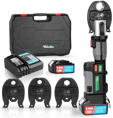 UTZIKO 18V Electric Pipe Crimping Tool for 1/2 3/4 1 Pipes, Brushless Motor Pro Press Tool with 360° Rotation, 3 Jaws for Stainless Steel, Copper, Automatic Crimper for Plumbers