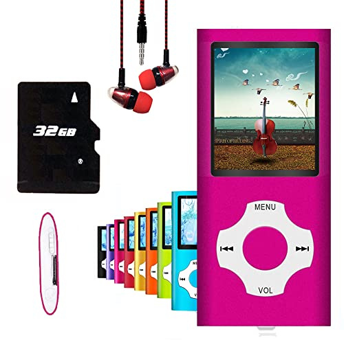 Hotechs Lecteur MP3/MP4, lecteur de musique MP3 avec carte mémoire SD de 32 Go, écran LCD numérique classique 1,82, mini port USB avec radio FM, enregistrement vocal