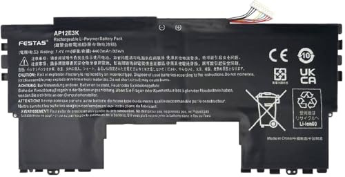 FESTAS 7.4V 4400mAh AP12E3K Batterie Compatible avec Acer Aspire S7 191 | Ultrabook(11-inch)，Aspire S Ultrabook Series 1/CP3/65/114-2+1/CP5/42/61-2 11CP5/42/61-2 Ordinateur PC Portable