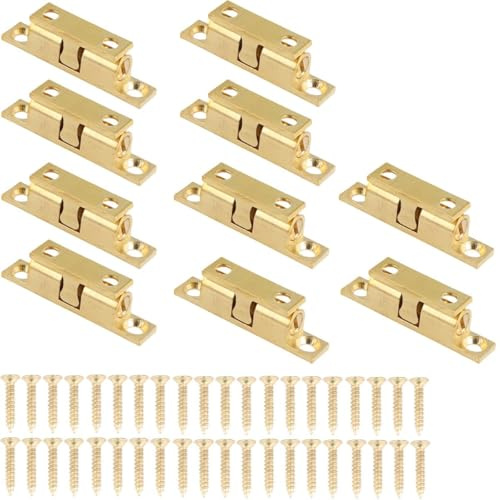 MS Beschläge Doppelkugelschnäpper Messing - Möbelverschluss verstellbare Haltekraft - Türschnäpper für Schränke, Schubladen & Klappen - Kugelschnapper - Langlebig & rostfrei (10x natur, 43mm)