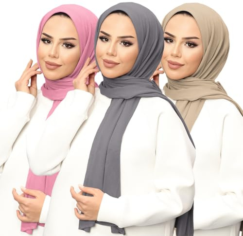 janisramone® Plain Pack of 3 Head Scarf for Women UK, Jersey Hijab | Elegant HeadScarf for women, Soft Cotton Jersey hijab Fabric, Stretchy Comfortable Plain scarves for women Head wrap
