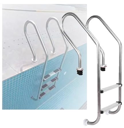 GCGC Swimming Pool Ladder,2 Steps Swimming Pool Stainless Steel Pedal Step with Curved Handrails,Swimming Pool Stairs for Indoor Outdoor Pool(Pre-buried,2-Steps1.2mm)
