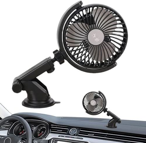 Portable Car Fan - Portable Small Fan - Rechargeable 360 Adjustable Quiet 3 Speed Suction Cup Airflow Cooler For Camping Travel Golf RV Hiking