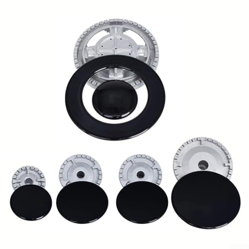 Metal Gas Stove Burner Cap Kit, Flame Cover Replacement Set for Sabaf Stoves with 5 Diffusers 6 Range Hood Cap Gray Black(Flat)