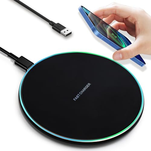 HIHOBDAY Wireless Charger With Indicator Light,Qi-Certified 15W Max Fast Wireless Charging Pad with USB-C Cable, Compatible with iPhone 16/15/14/13/12/XS AirPods Samsung HUAWEI Series And More(Black)