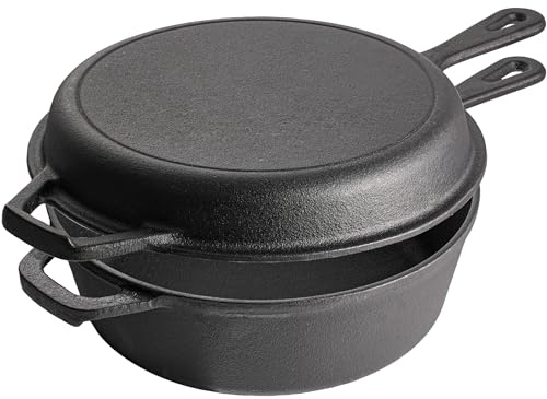 Vivicreate 2 in 1 Cast Iron Dutch Oven Pot with Skillet Lid Pre Seasoned Multi Cooker for Baking Frying Roasting Camping Compatible with All Stoves olla de hierro fundido sartén