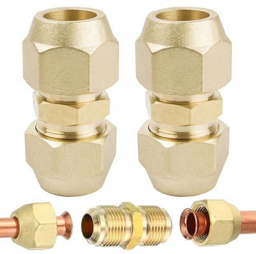 Begpoee 2 Pièces Raccords Rallonge de Tuyau en Cuivre pour Climatisation, Rallonges de Tuyau en Cuivre pour Climatisation 5/8, Avec des Noix(Or)