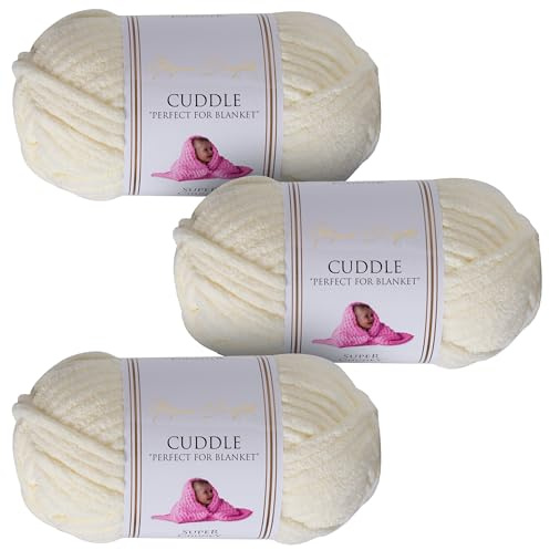 Utopia Crafts Cuddle Supertjockt Chenillegarn Krämfärgad, 100 g 60 m Nystan, Fluffigt, Mjukt & Lätt att Använda, Chunkygarn för Virkning & Stickning, Nybörjarvänligt Alternativ till Ullgarn - 3-pack