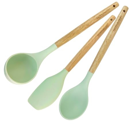Fackelmann Set 3 Utensili da Cucina, Cucchiaio, Spatola e Mestolo in Silicone e Legno FSC®, Accessori da Cucina Antiaderenti Resistenti al Calore, Linea Ocean