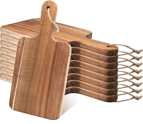 10 Pack Acacia Wood Cutting Boards,Wooden Chopping Boards with Handle Charcuterie Board,Kitchen Serving Board for Meat Fruit Bread Cheese Planche a Decouper - 30 x 15 cm