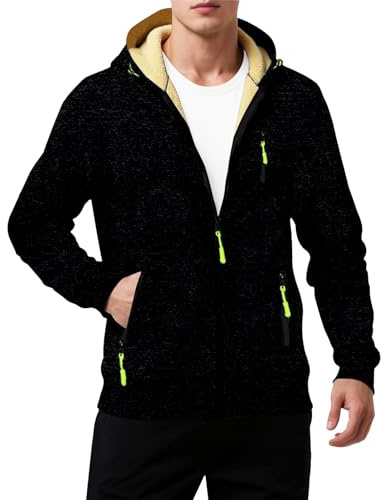Generico Felpa Uomo con Cappuccio e Zip Invernale Giacca in Pile Caldo Felpe da Lavoro Antivento Maglia Termica Maniche Lunghe Pullover Pesante Imbottita Felpa con Cerniera per attività all'Aria