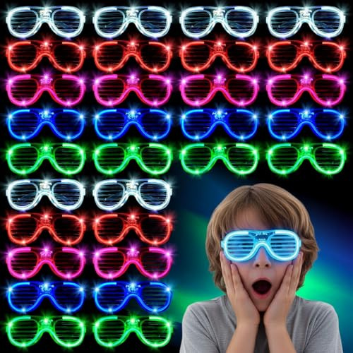 Mossoko LED Neon Bulk Party Glasses – Light Up Flashing Glow Glasses for Kids Adults 80s 90s Discos Party Birthday & Rave, Shutter Shades Glasses for Disco, Festival, Club, Party Favors