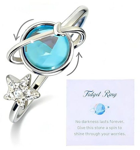 Fidget Rings for Anxiety Women with Card, Rotating Planet Anxiety Rings