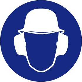 Gebotsschild aus Kunststoff - Schutzhelm und Gehörschutz tragen - Ø 40 cm