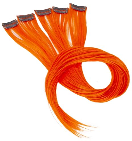 CAISHA 50cm 5 Parti Colorato Ciocca Meches Clip In Extension Extension Per Capelli Lisci Capelli Lunghi ParrucchinoBST132 rosso-arancio