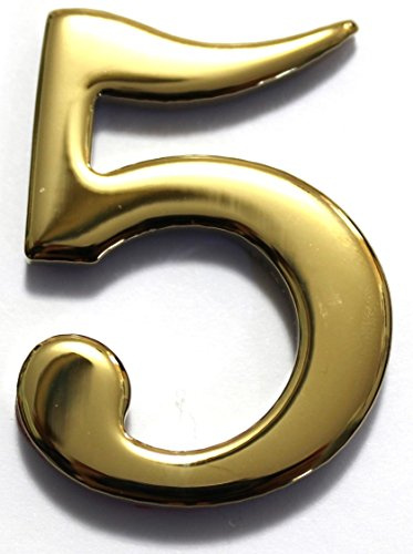 2 Solid Brass Mailbox Number #5 / Better Box Mailboxes Two Inch Tall Numbers with 3M Peel and Stick Auto Grade Adhesive - Clear Coat Sealed Weatherproof BN5