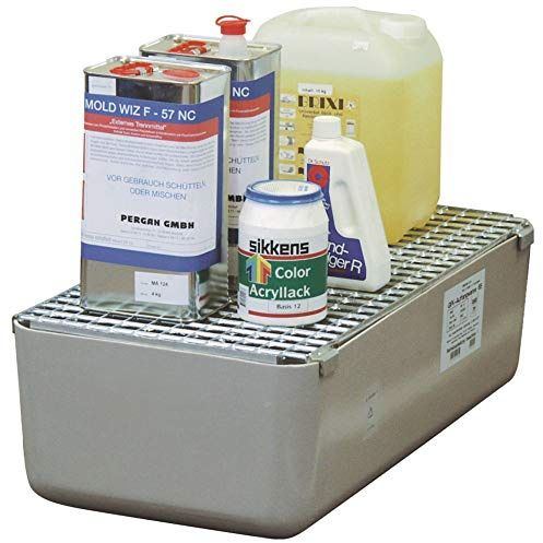CEMO 7717 GFK-Auffangwanne mit verzinktem Gitterrost, grau, 65 L