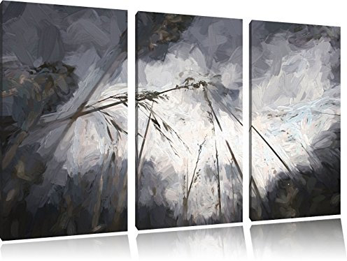 Pixxprint Düsteres Gras vorm Regen Spezial, Leinwandbild 3 Teilig, Gesamtmaß: 120x80cm, Wandbild, Dekoration, fertig gespannt, Kein Poster
