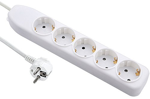 Electraline 59605, 5 fack kontaktkabel, kabel 3 meter, skokontakt, vit