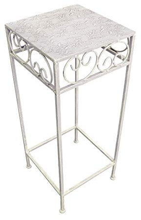 Taburete/mesa auxiliar de flores, efecto antiguo, cuadrado, color gris, medium