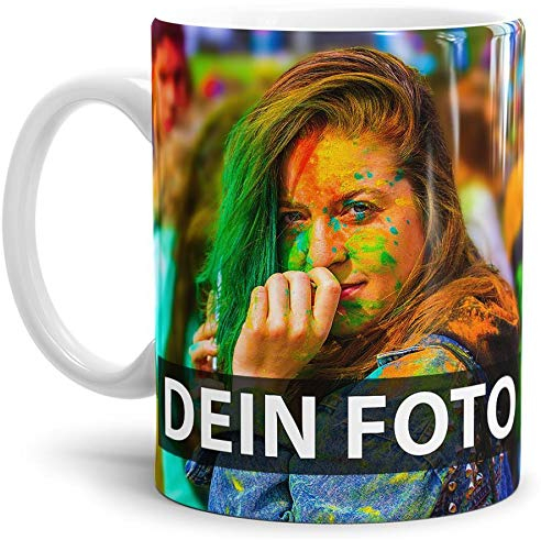 Tasse selbst individuell gestalten/Personalisierbar mit eigenem Foto Bedrucken/Fototasse/Motivtasse/Werbetasse/Firmentasse mit Logo/Weiss - Glanz - XXL Druck