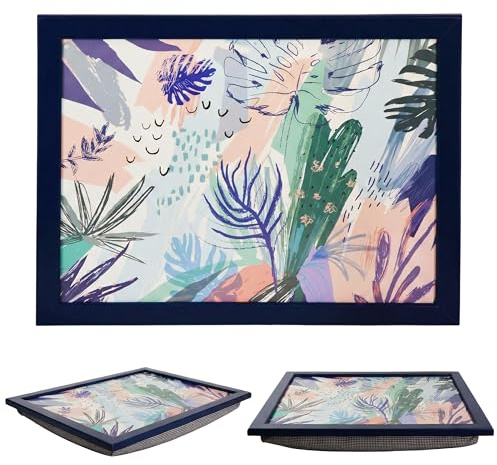 The Magic Toy Shop Wooden Lap Trays with Bean Bag Cushion - Palm Leaves Design - Large Padded Tray for Kids and Adults - Suitable for Food, Work, Art, Studies, TV, Sofa, Bed - Great for Nature Lovers
