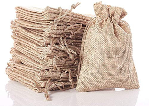 ProLeo 50 stück Jutesäckchen/Jute-Sack Taschen Schmuckbeutel mit Kordelzug Wiederverwendbare Geschenktüte Jute für Hochzeitsfeier (Beige)