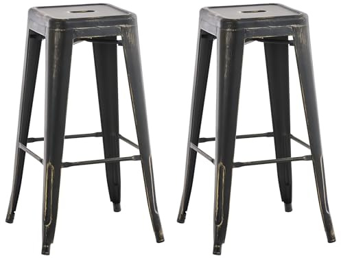 CLP 2er Set Barhocker Joshua I Stapelbare Tresenhocker aus Metall I Barstühle mit Fußstützen I Sitzhöhe 76 cm I Stapelhocker | Farbe schwarz-Gold