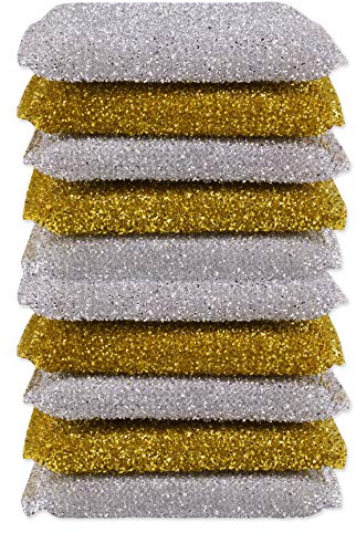 10x Non-Scratch Scouring Pads, Gold/Silver Metallic Non Stick Friendly Dish Pot Pan Scrubber Sponges
