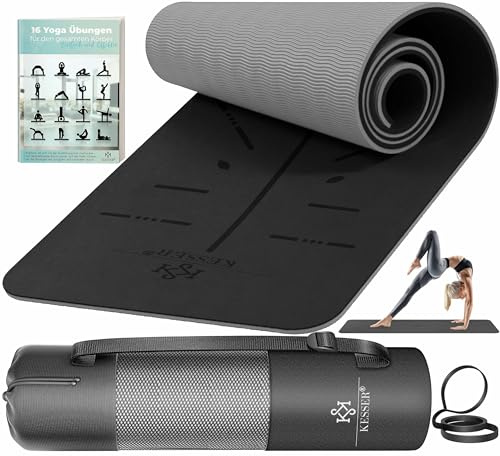 KESSER® Esterilla de gimnasia con correa de transporte, esterilla de yoga de TPE, acolchada y antideslizante, 183 x 61, esterilla de para deportes de fitness, Pilates y gimnasia