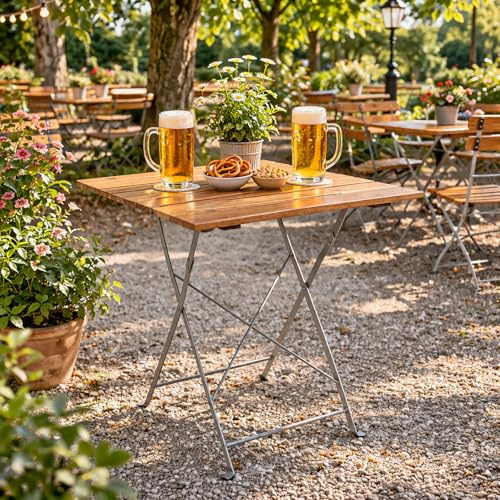 Mojawo Stehtisch Klapptisch Biergarten Tisch Gartentisch klappbar Akazie Stahl pulverbeschichtet 70x70cm