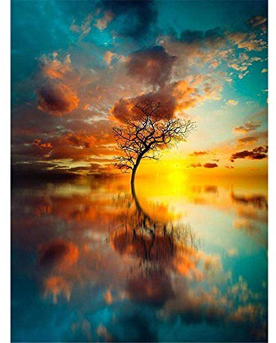 YINGXIN88 DIY 5D Diamant Painting Handwerk Wie Stickerei Kreuzstich Für Haus, Wand und Eingang DekorationenToter Baum im Wasser-50x60cm