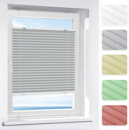 Victoria M. Indiva Lite Plissee Klemmfix Ohne Bohren mit Klemmträgern Sichtschutz, Sonnenschutz Fenster, Lichtdurchlässig, 45 x 150 cm, hellgrau
