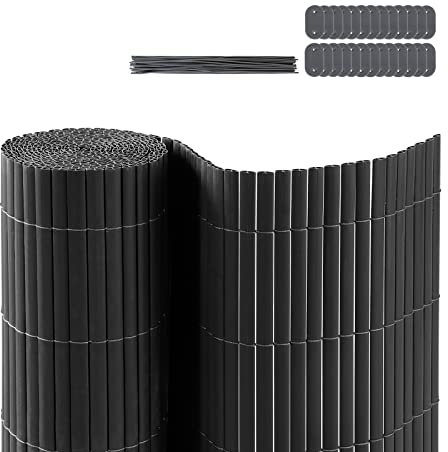 CCLIFE PVC Sichtschutz 0,9x4 m, Beige, mit Befestigungsclips | PVC wetterfest m. Rippen; 1-2mm Lamellen (winddurchl.); Inkl. 26 Clips; Balkon/Garten.