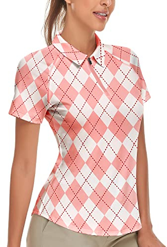 Soneven Polo Femme Ete s Chage Rapide Sport Chemise a Carreaux Respirant Zipper Manches Courtes Blanc 1/4 Zipper pour Golf Tennis