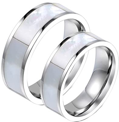 Gualiy Freundschaftsringe Titan mit Gravur, Eheringe Freundschaftsringe Silber Ring Eingelegt Perlenmutter Größe Damen 52 (16.6) + Herren 60 (19.1)