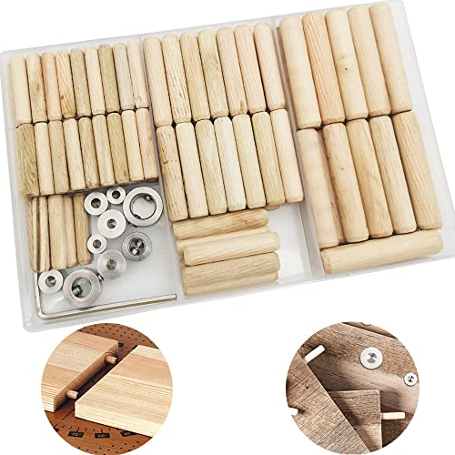 Holzdübel, CESFONJER Dübel Holz Set, 6mm/60 pcs, 8mm/34 pcs,10mm/22 pcs Holzdübel, 6 pcs Dübelspitzen und 3pcs Bohrer Tiefenanschlag, mit Sechskantschlüssel, für Basteln, Heimwerken, Zimmerei