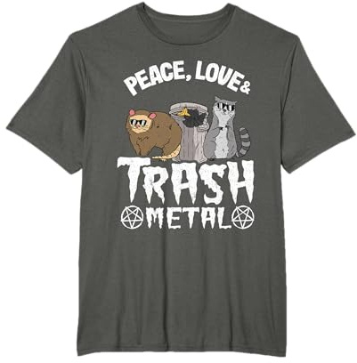 Paz, amor y basura de metal divertido mapache zarigüeya Camiseta