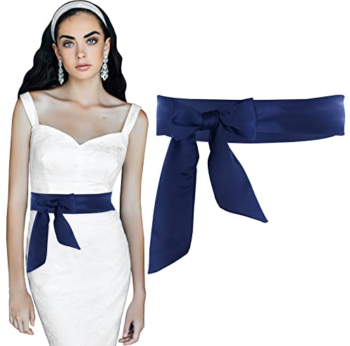 Lusofie Damen Gürtel Kleid Gürtel Blauer Kleidergürtel Breiter Wendbarer Satin Gürtel Schärpe für Frauen Hochzeit Brautjungfern Braut Breiter Gürtel Damen Taille (2 x 79 Zoll)